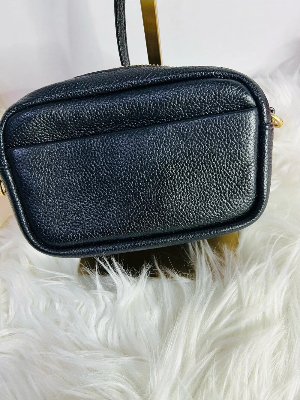 Tory Burch Black Pebbled Leather Perry Bombe Mini Crossbody with Gold Hardware